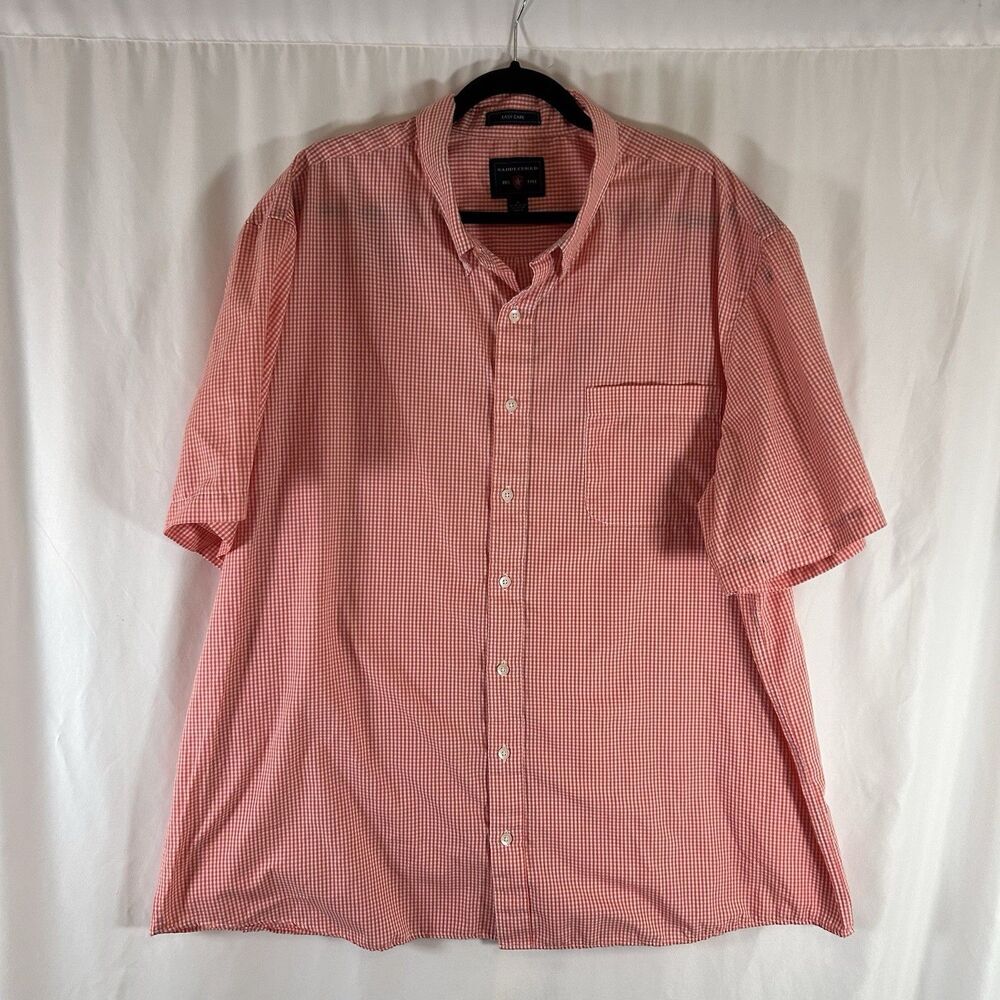 Saddlebred Shirt Men's 2X Coral White Plaid Button Up Short Sleeve Easy Care